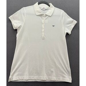 Vineyard Vines Shirt Womens Sz M Whale Logo White Polo Cotton Spandex Short Slv